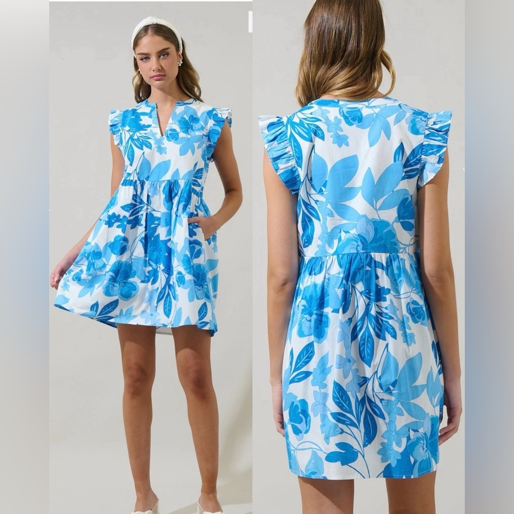 SUGARLIPS DARIEN FLORAL KASS RUFFLE MINI DRESS XS. PERFECT SPRING DRESS. LOVELY!